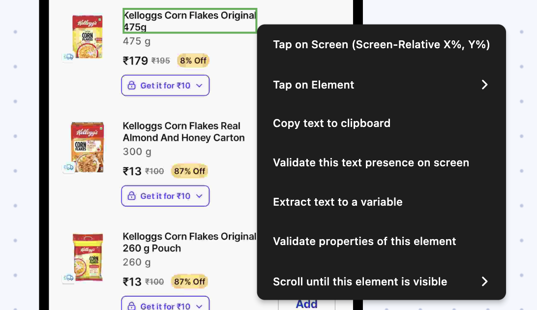 Create test steps contextually