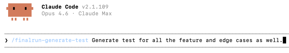 FinalRun skill in the terminal: generate tests and edge cases from your codebase with AI